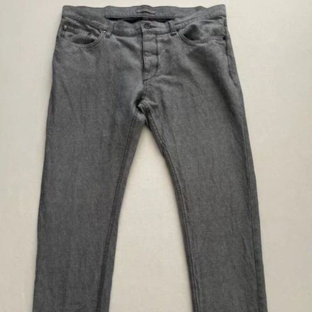 John Varvatos Pants Mens 36 Grey Linen Cotton Blend Button Fly Casual Skull